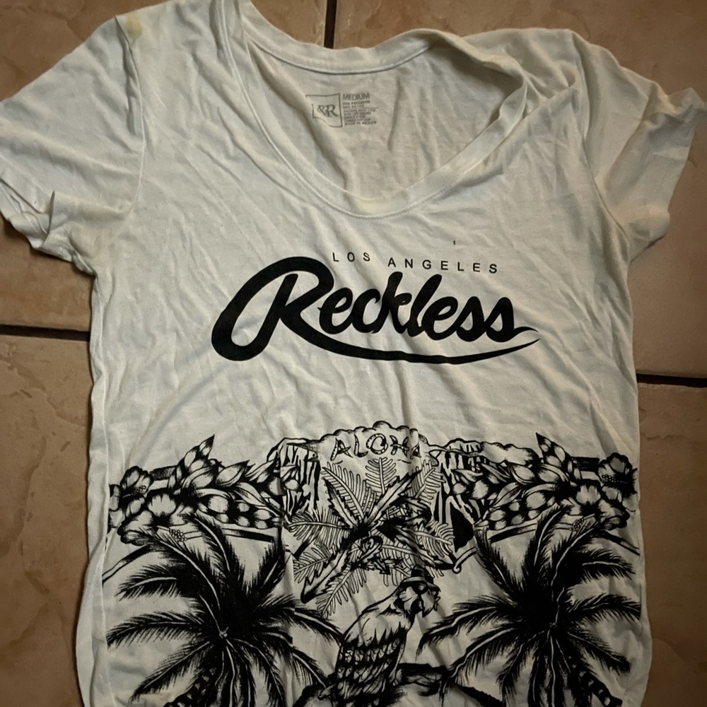 womens white young and reckless shirt size M